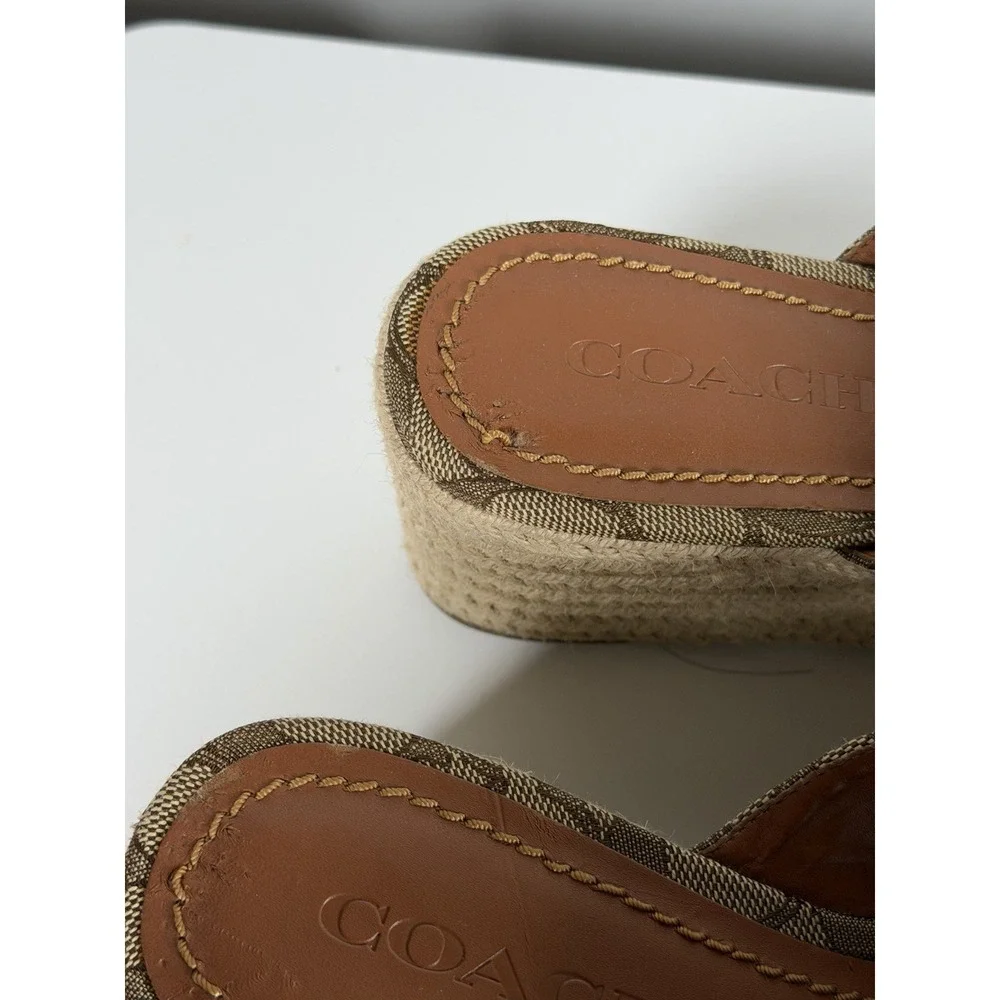 Womens Size 7.5B Coach Slide Espadrille Wedge With Signature Coach Print